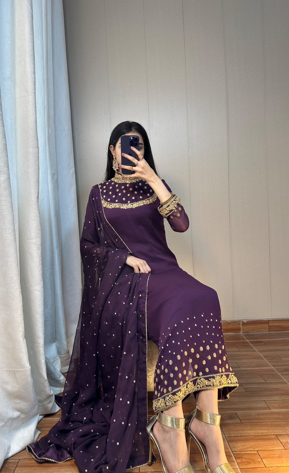 Stunning Purple Color Vichitra Silk Stitched Salwar Kameez For Party