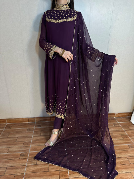 Stunning Purple Color Vichitra Silk Stitched Salwar Kameez For Party