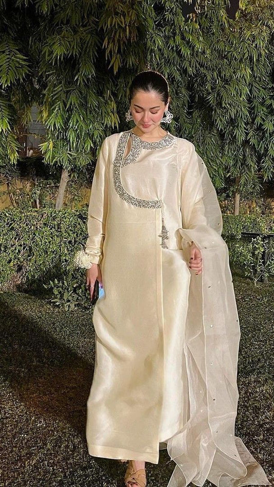 Handmade White Party Wear Dress.