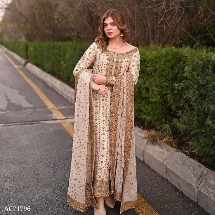 Gown in Beige by Rang-e-Haya -